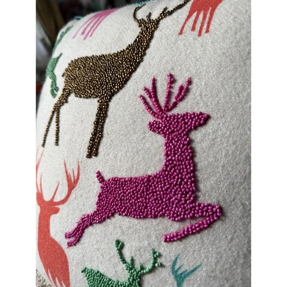 Vintage Pier‎ one Embroidered bedead Deer Pillow Throw Pillow Whimsical Decor - Picture 7 of 8